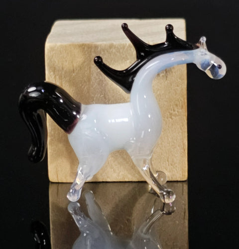 White Horse Figurine, Mini Glass Murano Quality Lampworking Glass Figurine, Hand Made In Ukraine, A Great Addition To Your Collection