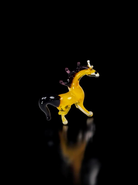 Yellow Horse Figurine, Mini Glass Murano Quality Lampworking Glass Figurine, Hand Made In Ukraine, A Great Addition To Your Collection