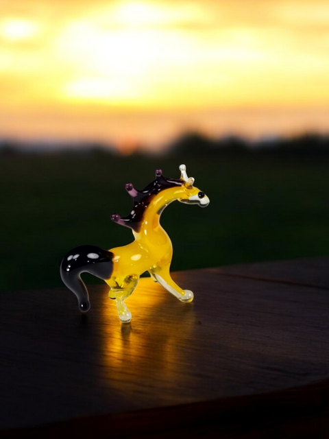 Yellow Horse Figurine, Mini Glass Murano Quality Lampworking Glass Figurine, Hand Made In Ukraine, A Great Addition To Your Collection