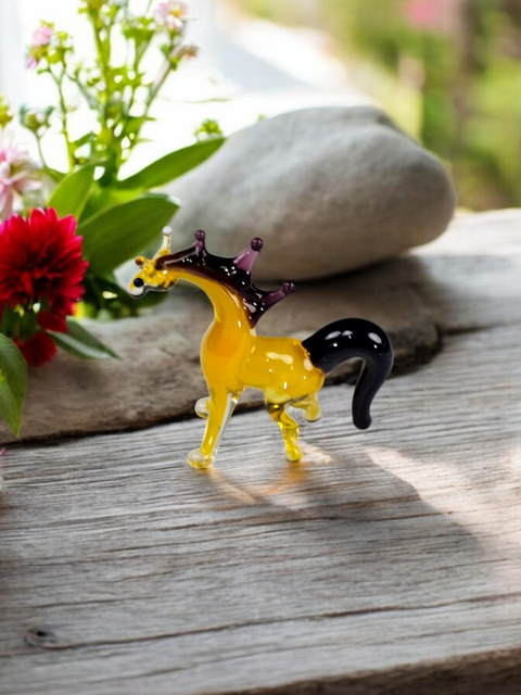 Yellow Horse Figurine, Mini Glass Murano Quality Lampworking Glass Figurine, Hand Made In Ukraine, A Great Addition To Your Collection