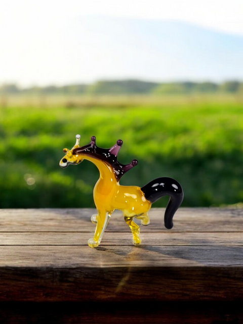 Yellow Horse Figurine, Mini Glass Murano Quality Lampworking Glass Figurine, Hand Made In Ukraine, A Great Addition To Your Collection