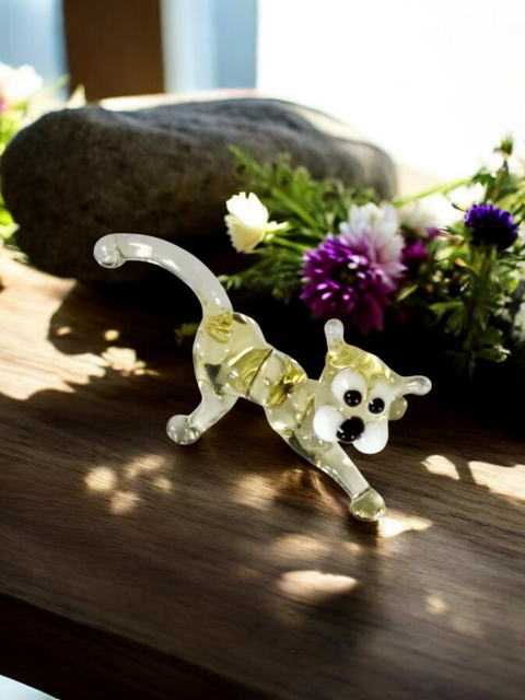 Amber Cat Figurine, Mini Glass Murano Quality Lampworking Glass Figurine, Hand Made In Ukraine, A Great Addition To Your Collection