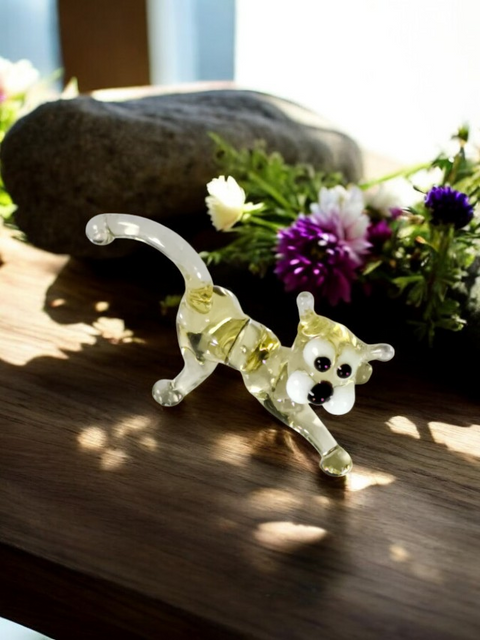 Amber Glass Cat Figurine, Handmade Murano Quality Design - Small