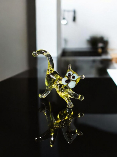 Amber Cat Figurine, Mini Glass Murano Quality Lampworking Glass Figurine, Hand Made In Ukraine, A Great Addition To Your Collection