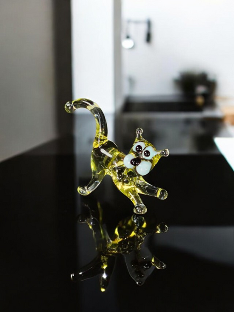 Amber Glass Cat Figurine, Handmade Murano Quality Design - Small