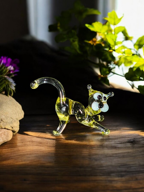 Amber Cat Figurine, Mini Glass Murano Quality Lampworking Glass Figurine, Hand Made In Ukraine, A Great Addition To Your Collection