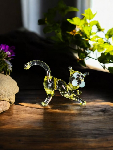 Amber Glass Cat Figurine, Handmade Murano Quality Design - Small