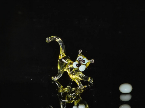 Amber Cat Figurine, Mini Glass Murano Quality Lampworking Glass Figurine, Hand Made In Ukraine, A Great Addition To Your Collection