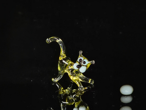 Amber Glass Cat Figurine, Handmade Murano Quality Design - Small