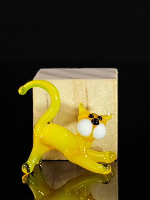 Yellow Cat Figurine, Mini Glass Murano Quality Lampworking Glass Figurine, Hand Made In Ukraine, A Great Addition To Your Collection