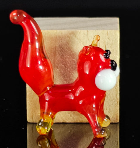 Red Cat Figurine, Mini Glass Murano Quality Lampworking Glass Figurine, Hand Made In Ukraine, A Great Addition To Your Collection