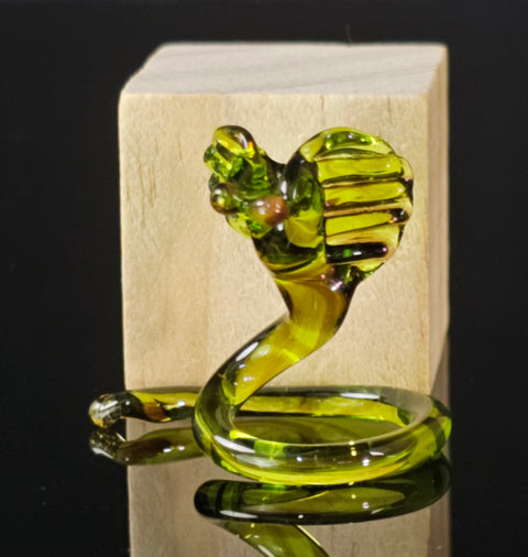 Green Cobra Figurine, Mini Glass Murano Quality Lampworking Glass Figurine, Hand Made In Ukraine, A Great Addition To Your Collection