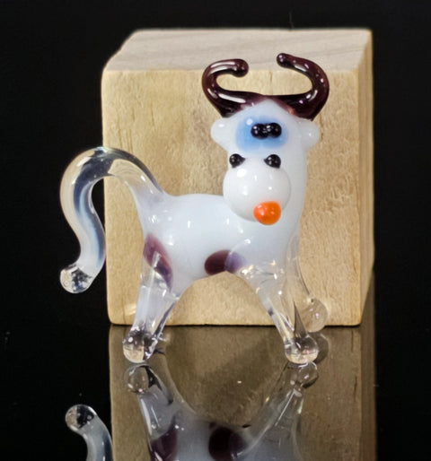 White Cow Figurine, Mini Glass Murano Quality Lampworking Glass Figurine, Hand Made In Ukraine, A Great Addition To Your Collection