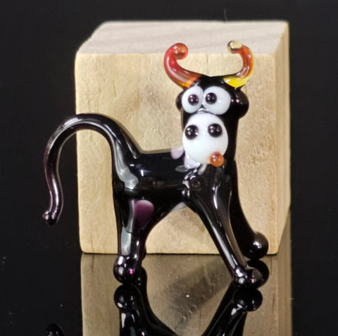 Black Cow Figurine, Mini Glass Murano Quality Lampworking Glass Figurine, Hand Made In Ukraine, A Great Addition To Your Collection
