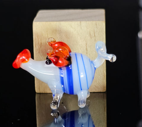 Blue Pig Figurine, Mini Glass Murano Quality Lampworking Glass Figurine, Hand Made In Ukraine, A Great Addition To Your Collection