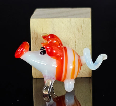 Red Pig Figurine, Mini Glass Murano Quality Lampworking Glass Figurine, Hand Made In Ukraine, A Great Addition To Your Collection