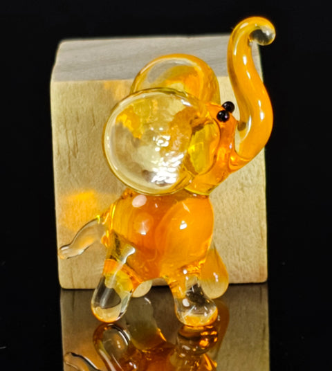 Orange Glass Elephant Figurine, Handmade Murano Quality Design - Small