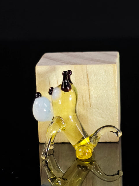 Amber Dog Figurine, Mini Glass Murano Quality Lampworking Glass Figurine, Hand Made In Ukraine, A Great Addition To Your Collection