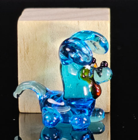 Blue Puppy Figurine, Mini Glass Murano Quality Lampworking Glass Figurine, Hand Made In Ukraine, A Great Addition To Your Collection
