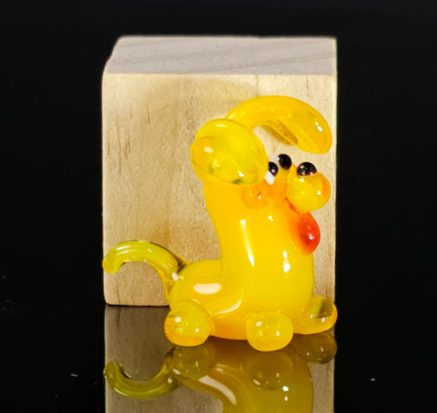 Yellow Puppy Figurine, Mini Glass Murano Quality Lampworking Glass Figurine, Hand Made In Ukraine, A Great Addition To Your Collection