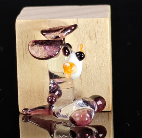 Purple Dog W Bone Figurine, Mini Glass Murano Quality Lampworking Glass Figurine, Hand Made In Ukraine, A Great Addition To Your Collection