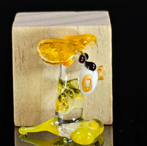 Yellow Dog W Bone Figurine, Mini Glass Murano Quality Lampworking Glass Figurine, Hand Made In Ukraine, A Great Addition To Your Collection