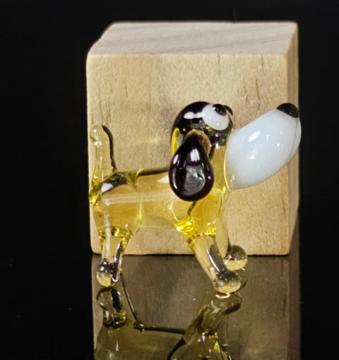 Amber Dog Figurine, Mini Glass Murano Quality Lampworking Glass Figurine, Hand Made In Ukraine, A Great Addition To Your Collection