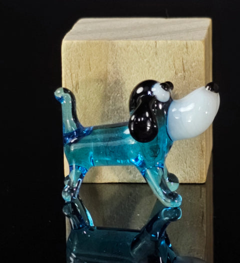 Light Blue Dog Figurine, Mini Glass Murano Quality Lampworking Glass Figurine, Hand Made In Ukraine, A Great Addition To Your Collection