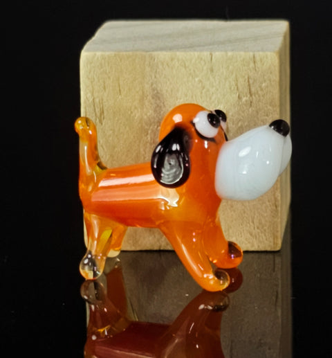 Orange Dog Figurine, Mini Glass Murano Quality Lampworking Glass Figurine, Hand Made In Ukraine, A Great Addition To Your Collection