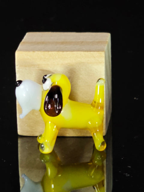 Yellow Dog Figurine, Mini Glass Murano Quality Lampworking Glass Figurine, Hand Made In Ukraine, A Great Addition To Your Collection