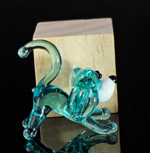 Light Blue Dog Figurine, Mini Glass Murano Quality Lampworking Glass Figurine, Hand Made In Ukraine, A Great Addition To Your Collection
