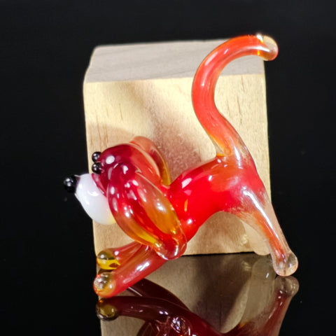 Red Dog Figurine, Mini Glass Murano Quality Lampworking Glass Figurine, Hand Made In Ukraine, A Great Addition To Your Collection