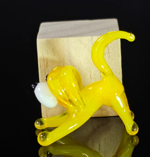 Yellow Dog Figurine, Mini Glass Murano Quality Lampworking Glass Figurine, Hand Made In Ukraine, A Great Addition To Your Collection