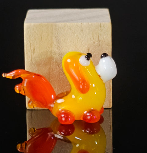 Yellow Dog Figurine, Mini Glass Murano Quality Lampworking Glass Figurine, Hand Made In Ukraine, A Great Addition To Your Collection