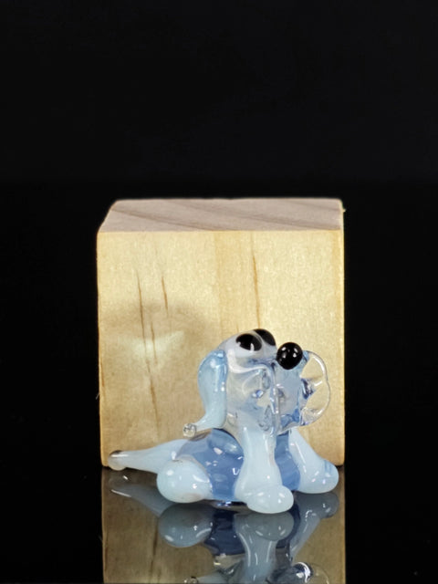Light Blue Dog Figurine, Mini Glass Murano Quality Lampworking Glass Figurine, Hand Made In Ukraine, A Great Addition To Your Collection