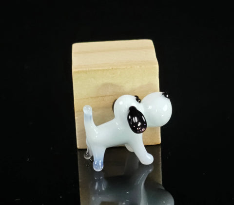 White Dog Figurine, Mini Glass Murano Quality Lampworking Glass Figurine, Hand Made In Ukraine, A Great Addition To Your Collection