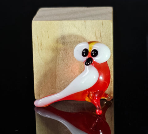 Red Owl Figurine, Mini Glass Murano Quality Lampworking Glass Figurine, Hand Made In Ukraine, A Great Addition To Your Collection