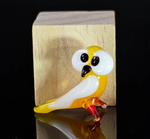 Yellow Owl Figurine, Mini Glass Murano Quality Lampworking Glass Figurine, Hand Made In Ukraine, A Great Addition To Your Collection