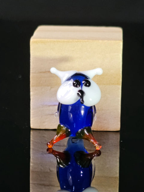 Blue Owl Figurine, Mini Glass Murano Quality Lampworking Glass Figurine, Hand Made In Ukraine, A Great Addition To Your Collection