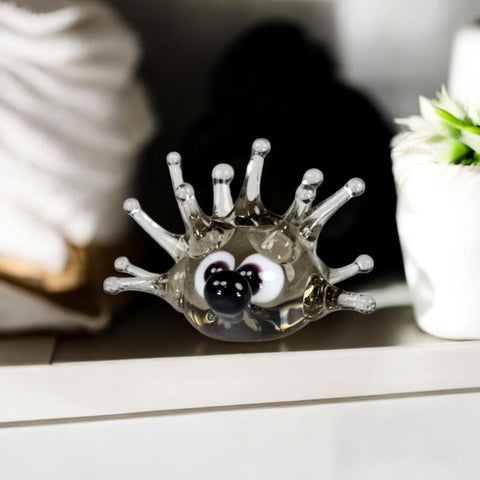 Grey Sea Urchin Figurine, Mini Glass Murano Quality Lampworking Glass Figurine, Hand Made In Ukraine, A Great Addition To Your Collection