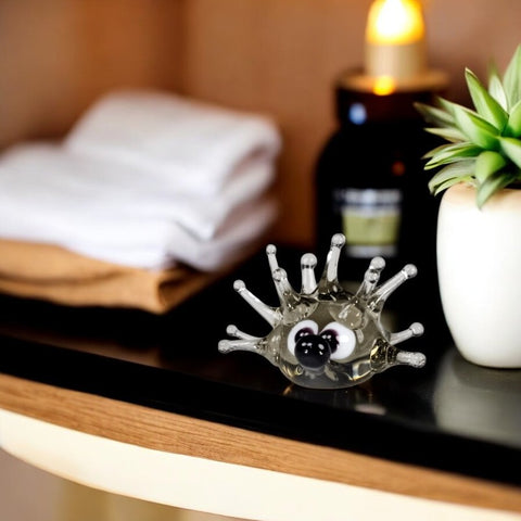Grey Sea Urchin Figurine, Mini Glass Murano Quality Lampworking Glass Figurine, Hand Made In Ukraine, A Great Addition To Your Collection