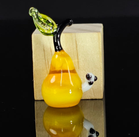 Pear With Worm Figurine, Mini Glass Murano Quality Lampworking Glass Figurine, Hand Made In Ukraine, A Great Addition To Your Collection