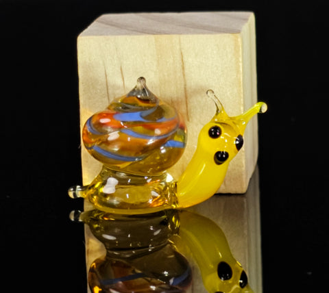 Amber Snail Figurine, Mini Glass Murano Quality Lampworking Glass Figurine, Hand Made In Ukraine, A Great Addition To Your Collection