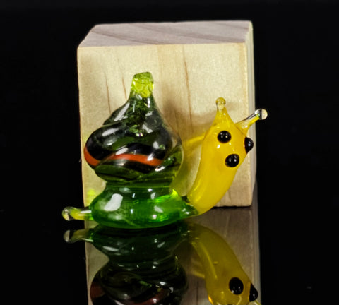 Green Snail Figurine, Mini Glass Murano Quality Lampworking Glass Figurine, Hand Made In Ukraine, A Great Addition To Your Collection
