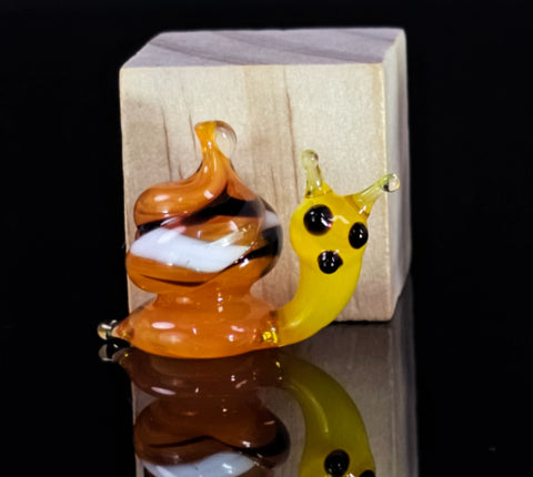 Orange Glass Snail Figurine, Handmade Murano Quality Design - Small