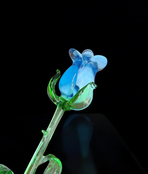 Light Blue Glass Rose - Handcrafted Medium Stem Flower