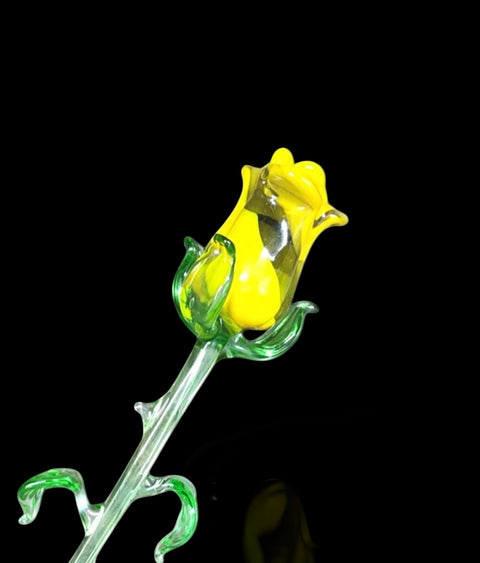 Yellow Glass Rose - Handcrafted Medium Stem Flower