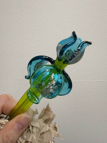 Light Blue Glass Iris, Handcrafted Glass Flower, Hand Made In Ukraine Using Murano Quality Glass, Great Gift For Flower Lovers, 6 Inch Iris