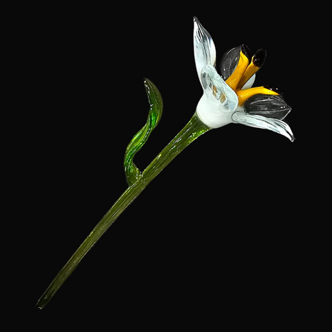 White Glass Lily, Handcrafted Glass Flower, Hand Made In Ukraine Using Murano Quality Glass, Great Gift For Flower Lovers, 6 Inch Lily