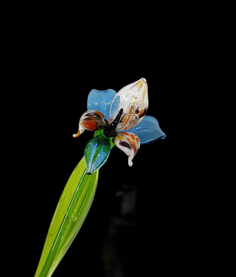 Blue Glass Orchid - Handcrafted Short Stem Flower